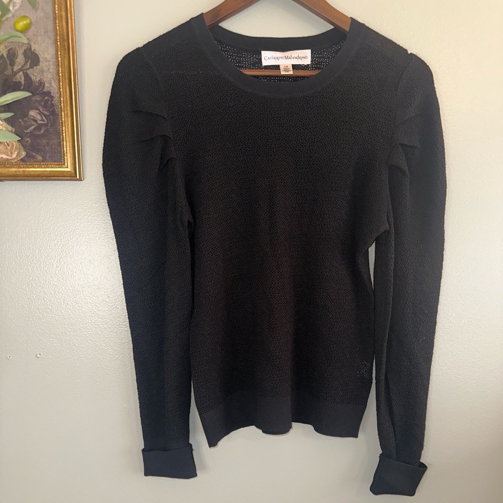 Catherine Malandrino Black Textured Knit Sweater Large Minimalist Quiet Luxury - Picture 4 of 8